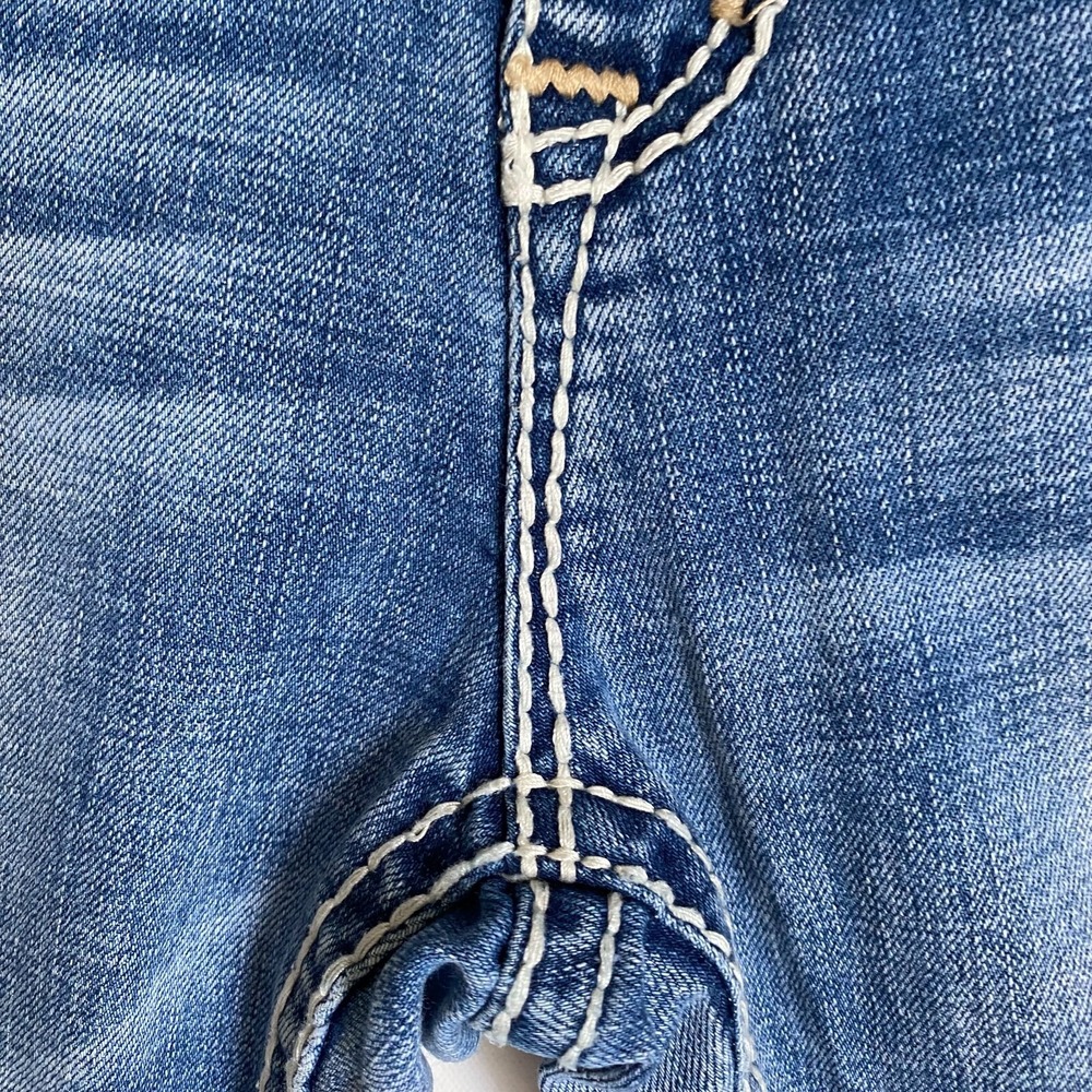 Flare Y2K Jeans Women Size 28 Blue Thick Stitch Low Rise Embroidered - Picture 5 of 13